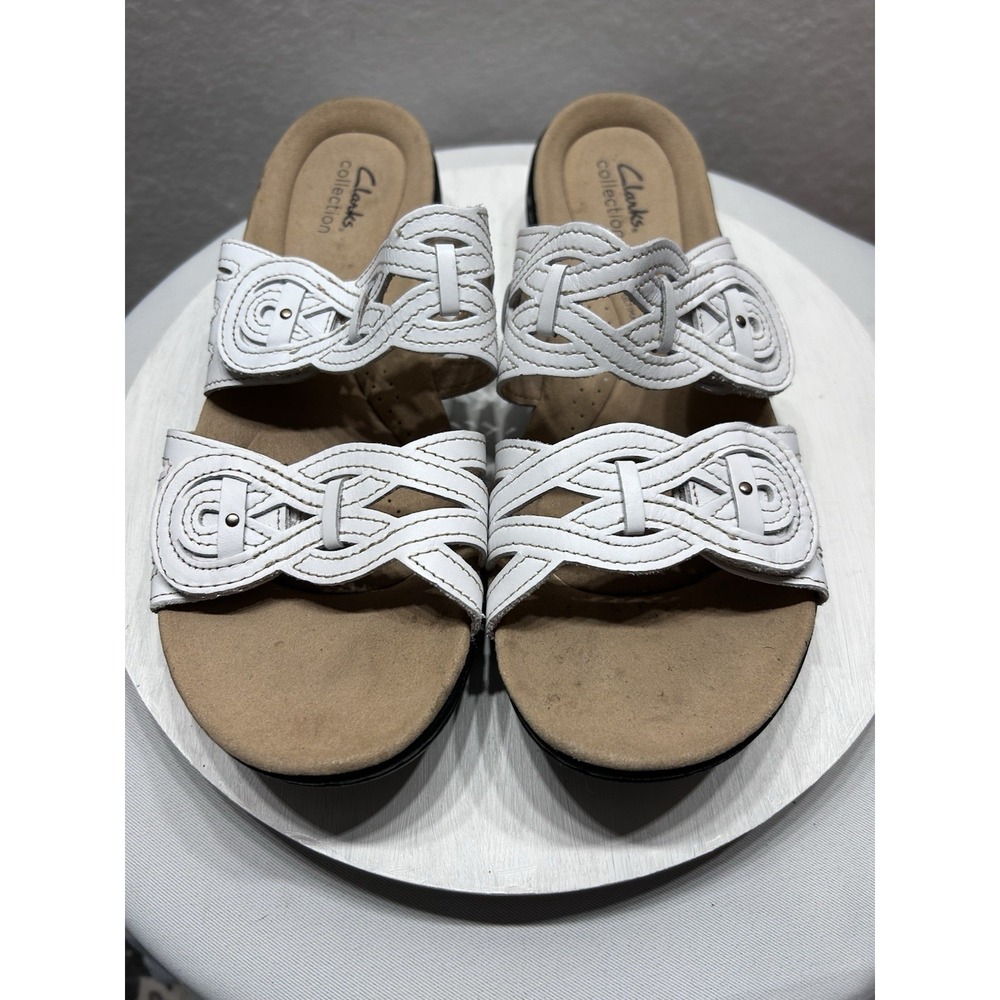 Clarks Women's Size 9.5W Laurieann Dusk White Leather Cushioned EUC - Picture 6 of 8